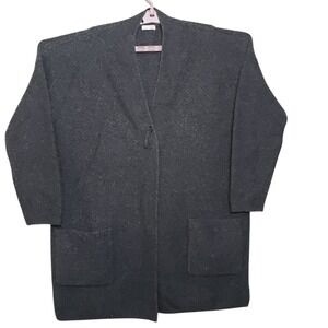 J JILL Women's Medium Sweater Cardigan Jacket Grey Safety Pin Closure Wool Silk